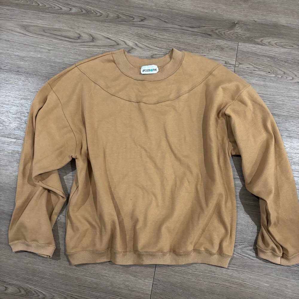 Vintage Apostrophe Camel Brown Cotton Crew Neck Sweatshirt